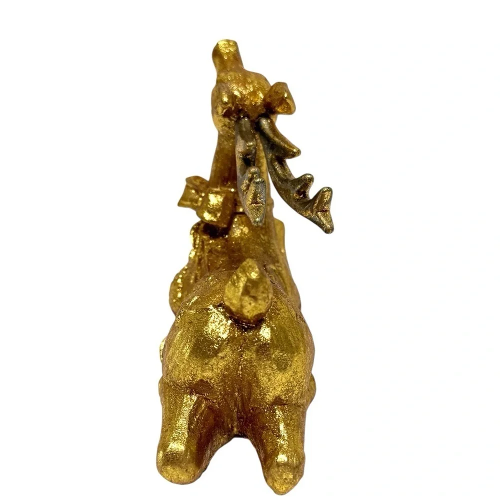 Gold Sitting Reindeer Decorative Holiday/Christmas Figurine GUC